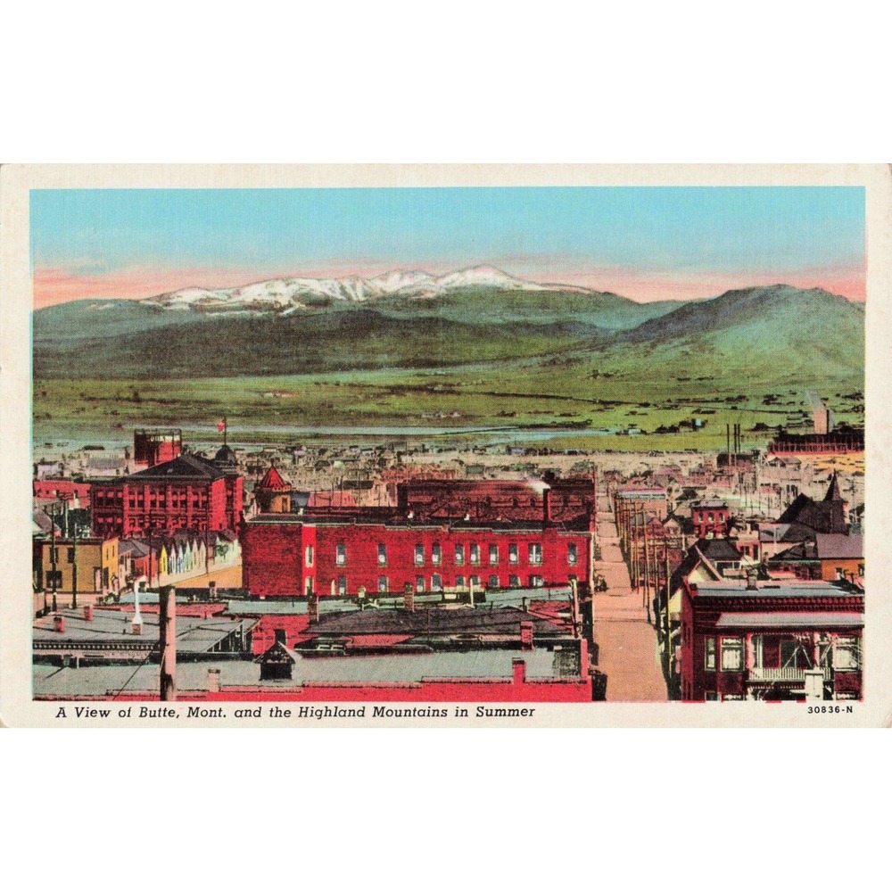 Vtg Butte Montana Linen Postcard Highland Mountains Curt Teich 30836-N